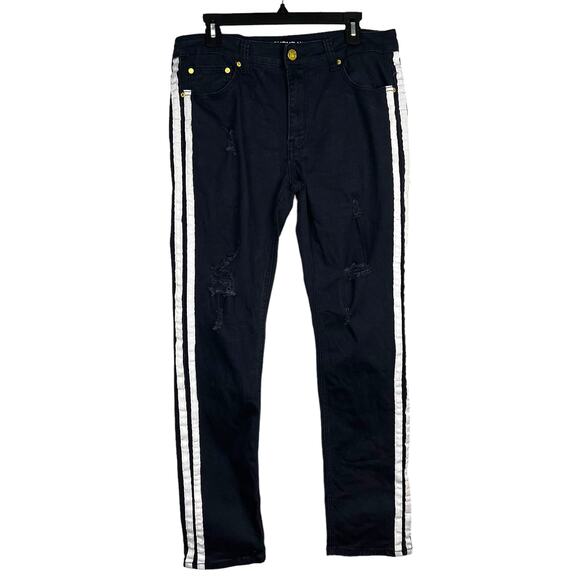 ARGONAUT NATION Men’s Distressed Black Jeans Tuxedo Stripes 36x32 - Picture 1 of 8